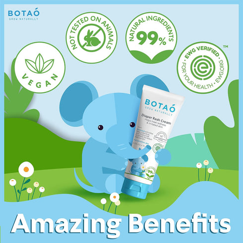 2.5Oz BOTAO Baby's Natural Diaper Cream | Organic Diaper Cream EWG Verified | Naturally Soothes Baby Rashes | Baby zinc