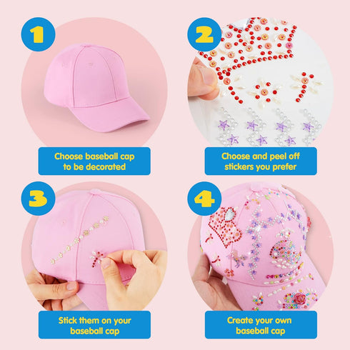 7 Klever Kits Decorate Your Own Baseball Cap with Sheets Gems Stickers, Art & Crafts Kit for Kids, Fun Creative DIY