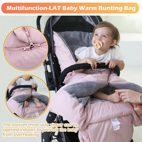 Universal Baby Bunting Bag - Waterproof Stroller Footmuff in Pink