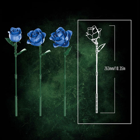 Set, Blue Rose Bouquet Building Compatible with Lego Flowers for Adults - Botanical Collection Gift for Valentines