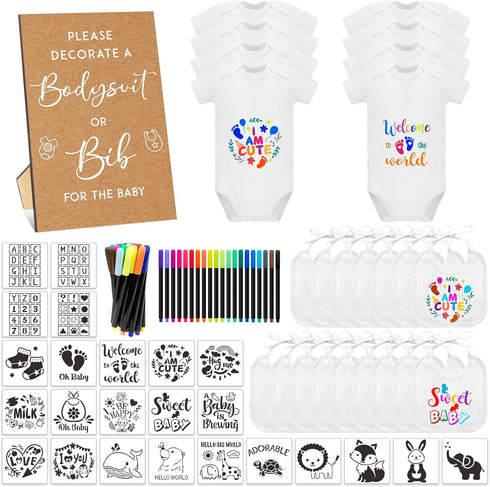 SytuHete 69 Pcs Baby Bib Bodysuit Baby Shower Set Baby Shower Game Sign