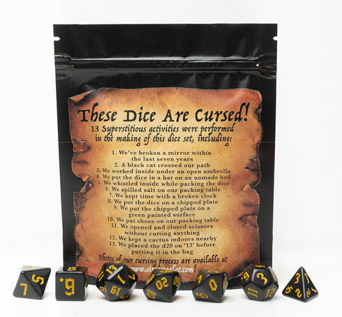 These Dice are Cursed: Set of 7 Unlucky Polyhedral Dice for Dungeons and Dragons, Magic The Gathering, RPG
