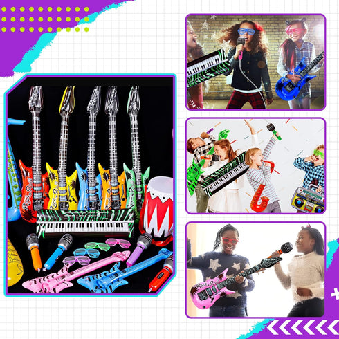 Set, 48pcs 80s 90s Max Fun Inflatable Rock Star Toy Inflatable Party Props for Kids Party Decorations Inflatable