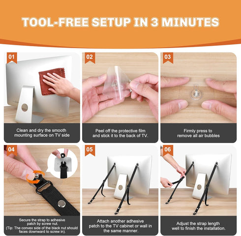 Gicyiit 2 Pack Adjustable TV Safety Straps for Flat Screen, No-Drill Adhesive Anti-Tip TV Furniture Anchors for Baby