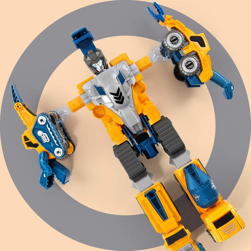 Set 5Pcs 5-in-1 MIEBELY Toddler Robot Construction Vehicles Transforming Robots for Kids - Magnetic Toys with Sturdy