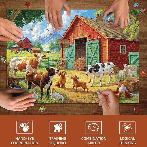 500 Country Sutinban Spring Farm Animal Jigsaw Puzzles for Adults Pieces, Challenging Life Cows, Dogs, Chickens Puzzles