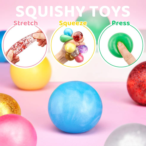 24 Pack JOYIN Mini Stress Balls, Squishy Balls for Adults, Stress Relief Fidget Toys Bulk, Glitter Squeeze Sensory Toys
