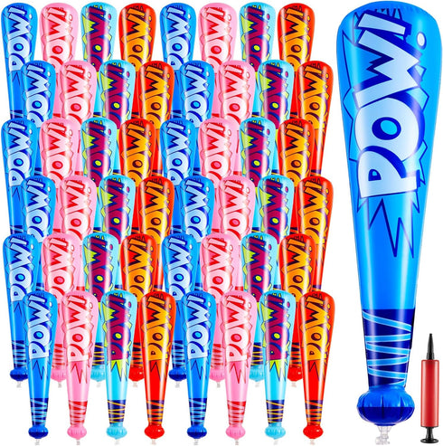 WILLBOND 48 Pcs Inflatable Baseball Bat Bulk, Party Favors Decorations with Pump for Sports Theme Supplies