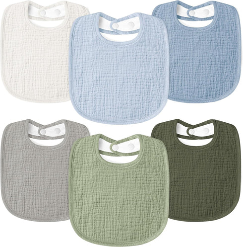 Muslin Baby Drool Bibs 6 Pack, Soft Square Adjustable Bandana Bibs for Unisex Girls & Boys