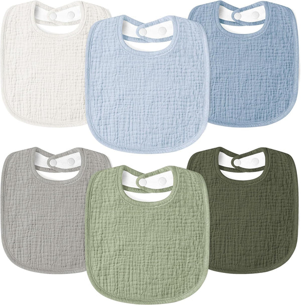 Muslin Baby Drool Bibs 6 Pack, Soft Square Adjustable Bandana Bibs for Unisex Girls & Boys