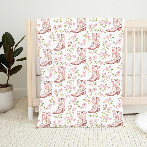 Wicbfdfv 60x80inch Watercolor Cowgirl Boot Pink Baby Blanket Girls Boys Cowgirls Floral Leaves Swaddle Blankets Wild