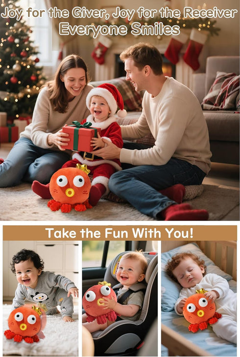 GauJat 6-12 120 Tummy 1-3, Bouncing Octopus Baby Toy, Musical Crawling Toy for Months, Talking Recording Repeat Plush