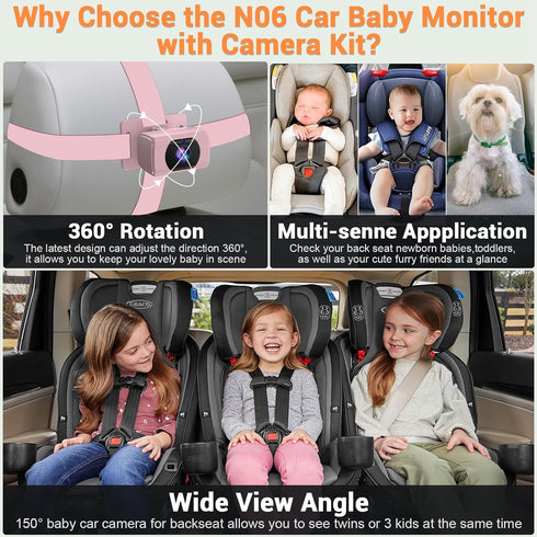 Rohent 1080P 360 150 0-5, Car Baby Monitor for Baby Girls - HD, Adjustable, Night Vision, Wide-Angle Lens, Easy