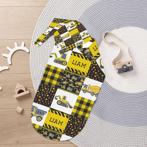 YallLocoMo Personalized Baby Swaddle Blanket for Boys Girls Construction Traffic Car Custom Name Receiving Blanket