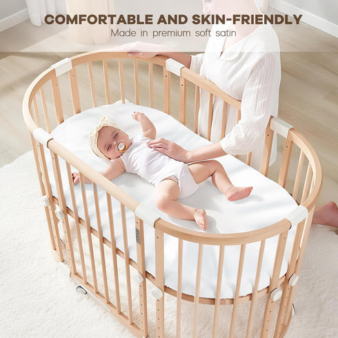 Pro Goleem Satin Bassinet Sheet - 2 Pack, Soft Silk Feeling Sheet for Cradle or Bassinet Pad, White and Gray