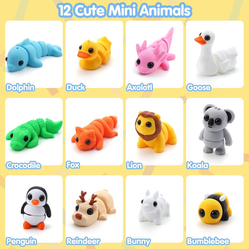 12 3D Set, 3D JOYIN Pcs Printed Animals Mini Animals Printed Toys - Cute Articulated Flexible Figurines Fidget Toys