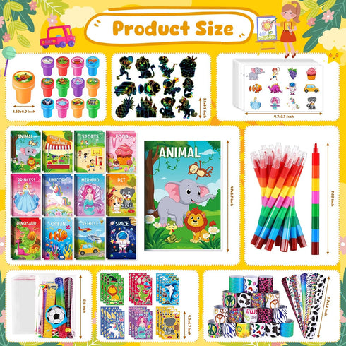 96Pcs Set 4-8-12 BenLouis Kids Party Favors Mini Coloring Books Crayon Slap Bracelets Stickers Bulk for Kids Classroom
