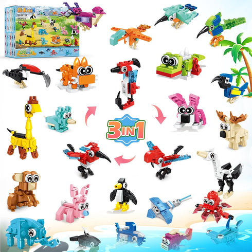 24 Pack Party Favors for Kids, 642 PCS Animal Building Blocks Toy