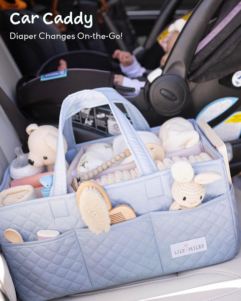Lily Miles Baby Diaper Caddy Organizer, Quilted Nursery Storage Organizer for Newborn Essentials and Diaper Changing