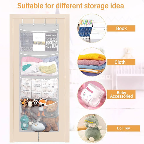 Hammock Woodoulogy Hanging Stuffed Animal Storage, Over Door Large Plush Toy Organizer with Metal Hook, Baby Accessory