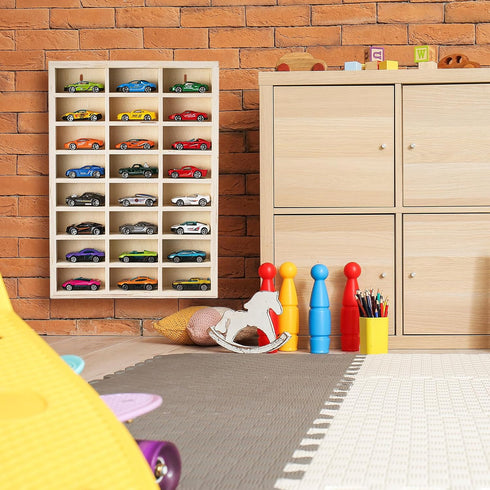 Threehoney 2 24 1: 64 Pcs Space Toy Cars Wheels Display Case Scale Model Cars Display Shelf Wooden Wall Mounted Die