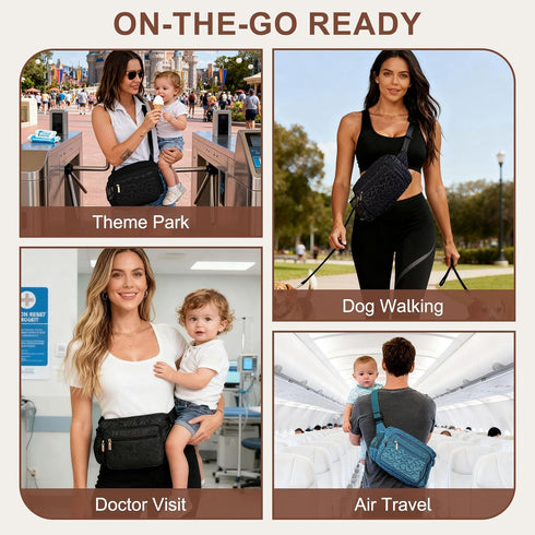 Pack Rexmore Puffer Quilted Fanny Diaper Bag for Mom - Womens Compact Crossbody Purse with Portable Changing Pad