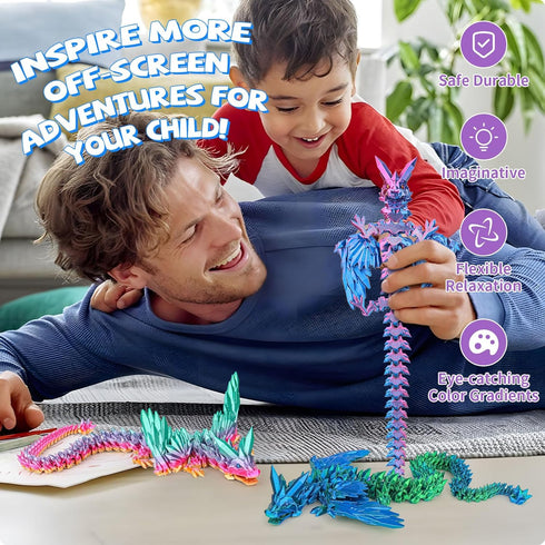Nerbixy 3D 24-inch 5/6/7/8/9 Printed Dragon Large with Wings, Dragon Fidget Toy with Eyes, Movable Mouth, Big