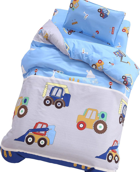 J-pinno Cars Digger Tractors Bulldozers Boys Girls Cartoon Duvet Cover + Pillowcase Set,