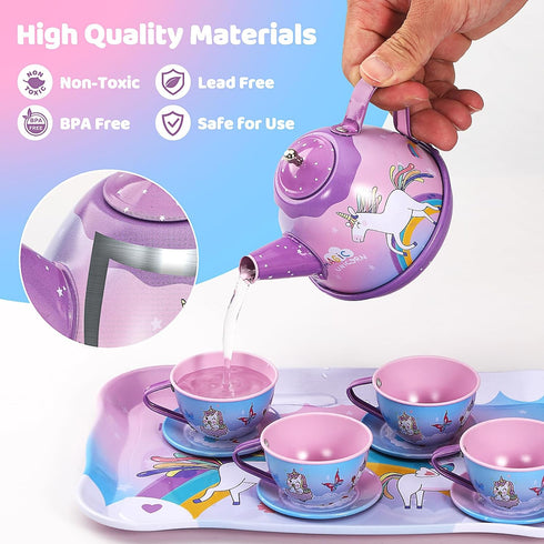55Pcs Set Set, Set,Kids Set 3-5, 4 Tea Party for Little Girls, Princess Tea Party Unicorn Kid Tin Tea Kitchen Pretend