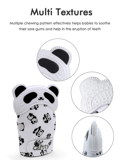 Giftty 3-12M (1 Baby Teething Mitten Panda Hand Teether Soothing Glove Wearable Teething Toy with Crinkle Sound, Multi