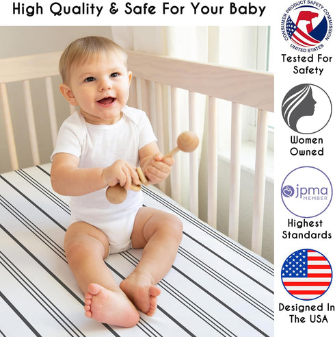 Sweet Jojo Designs Fitted Baby Crib Sheets (Grey and White Striped) for Boys or Girls, Infant Nursery, Toddler Room