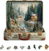 Suitcase Scenery-Nordic Forest Wooden Christmas Puzzles Adults, 290 Pieces Wood Puzzle with