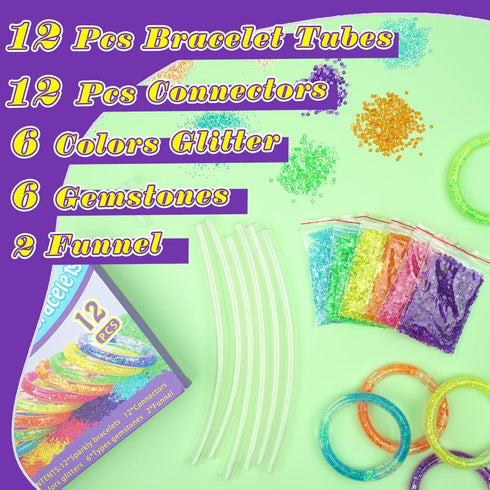 HAPMARS Make Your Own Glitter Water Bracelets Craft Kit, Gem Art Bracelet for Kids, Friendship Jewelry Making Gift