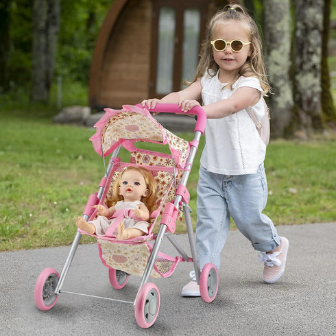 3+, GAGAKU Baby Doll Stroller, Foldable Toy Stroller with Storage Basket and Bag, Diaper, Reborn Doll Accessories