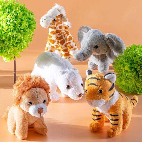 Set 5 3-5+ PREXTEX Safari Friends Stuffed Animal Gift - Small Plush (Giraffe, Tiger, Lion, Polar Bear, Elephant) Zoo