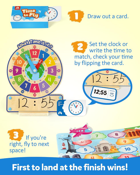 3 4 5 Coogam Wooden Clock Teaching Time Toy, Analog Digital Clock with Fly-Telling Time Board Game, Montessori Time