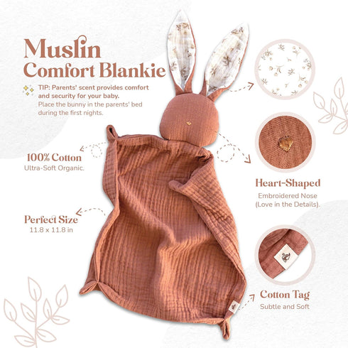 Mikito Organic Cotton Newborn Gifts Box, Unisex Loveys & Accessories incl. Muslin Baby Comforter + Baby Bandana Bib +