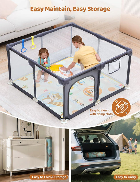 47"x47" 6-12 Dripex Baby Playpen with Mat Small Play Yard for Babies Months, Breathable Mesh & Waterproof Non-Slip Pad