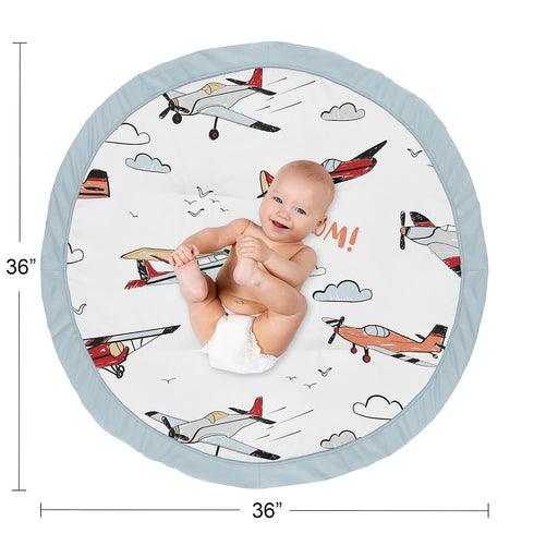 Tummy Sweet Jojo Designs Vintage Airplane Boy Baby Playmat Time Infant Play Mat - Grey Yellow Orange Red White and Blue