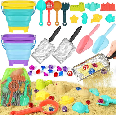2 Bucket,2 Set,Sand 3-10 Beach Sand Toys for Kids,Sand toys with Collapsible Beach Beach Sifter Shovel,Sand Shovel
