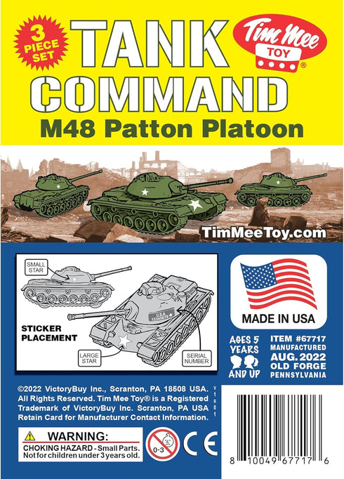 Tim Mee Toy TimMee WW2 3pc Toy Tanks for Plastic Army Men - OD Green - Made in USA