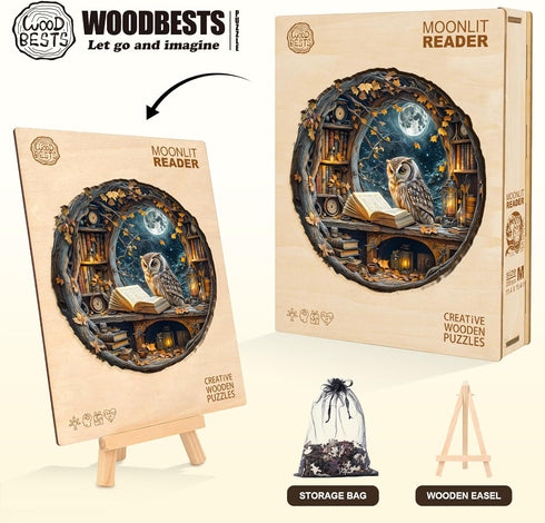 Lovers(200 11.4"x11.4") WOODBESTS Wooden Puzzles for Adults - Moonlit Owl Wooden Jigsaw Puzzle, Unique Animal Wood