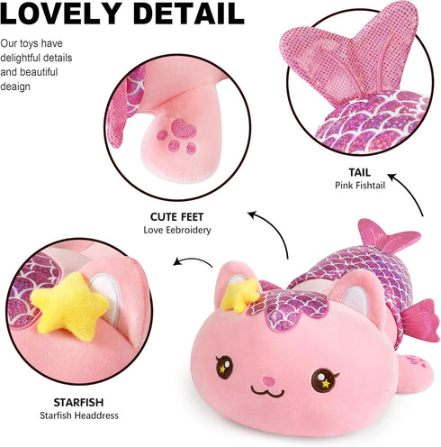 Onsoyours Cute Kitten Mermaid Plush Toy, Soft 12" Kitty Plush Pillow for Kids (Pink Cat Mermaid)