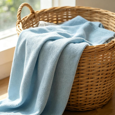 TL Care 100% (30" 40"), Cotton Thermal Waffle Swaddle Blanket x Soft, Breathable & Stretchy, Blue, for Boys and Girls