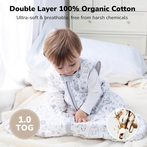 1.0 18-24 1-Pack Baby Sleep Sack TOG, Organic Cotton Baby Wearable Blanket with Two-Way Zipper, Swaddle Transition Baby