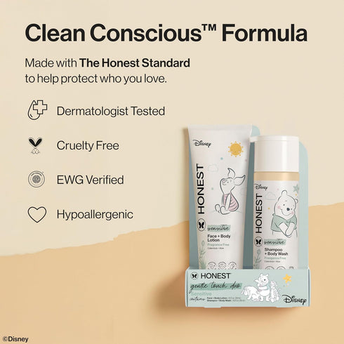 2-in-1 18.5 oz The Honest Company Cleansing Shampoo and Body Wash, Face Lotion Bundle, Disney Design, Gentle for Baby