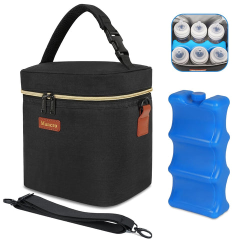 Mancro Breastmilk Cooler Bag with Ice Pack, Fits 6 Baby Bottles Up