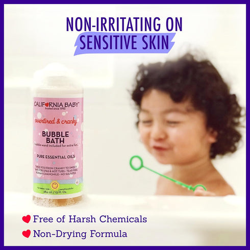100% 384 mL 13oz California Baby Overtired & Cranky Bubble Bath | Plant-Based Kids Bubble Bath | Uplifting Scent | Baby