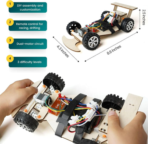 ZOVRION 8-12 8 9 10 11 12 STEM Wooden Racing Car Kit for Kids Age DIY Science Experiment, Wood Building Project