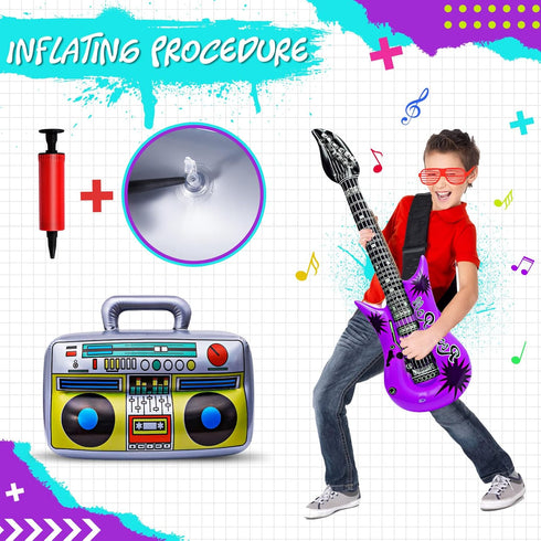 Set, 48pcs 80s 90s Max Fun Inflatable Rock Star Toy Inflatable Party Props for Kids Party Decorations Inflatable